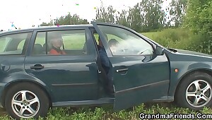 They pick up grandma and fuck outside