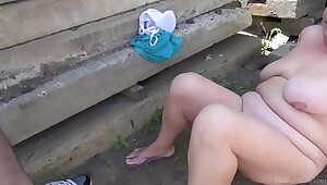 Chubby granny fucked by student alfresco